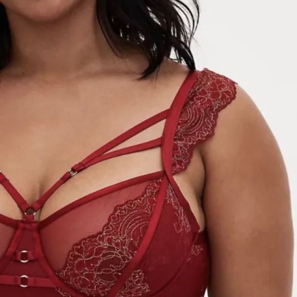torrid Other - Torrid Lace Harness Longline  Underwire  Bralette, Red and Gold, 1X